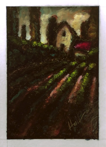 The Old Farmhouse 003. Paintstik on watercolor paper. Varnished. 4.5"x6.5" $175.00